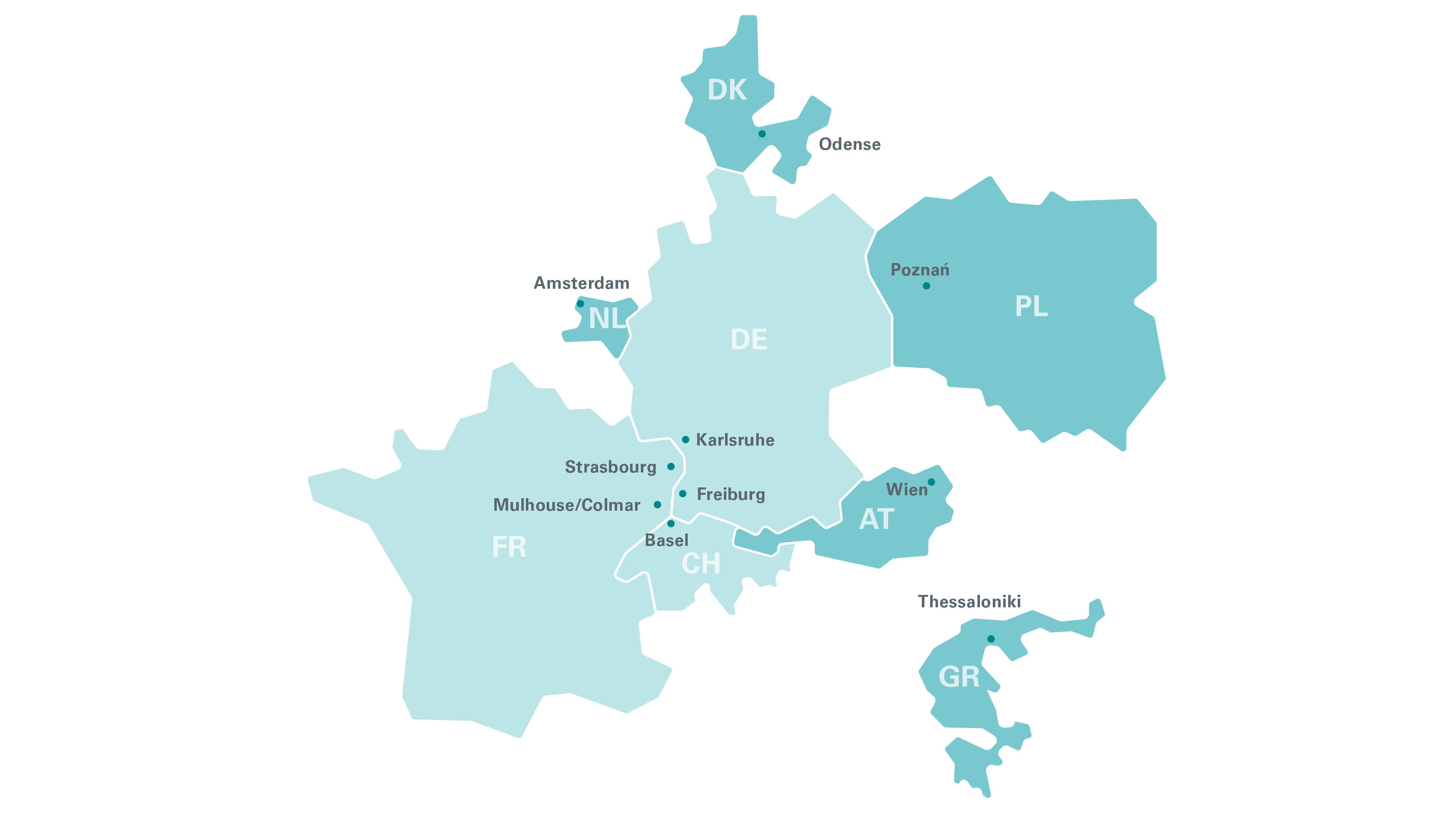 Map of Europe showing eight countries in Central Europe.