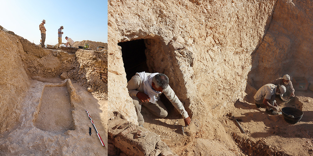 Two entrances to a tomb, more or less excavated Two entrances to a tomb, more or less excavated