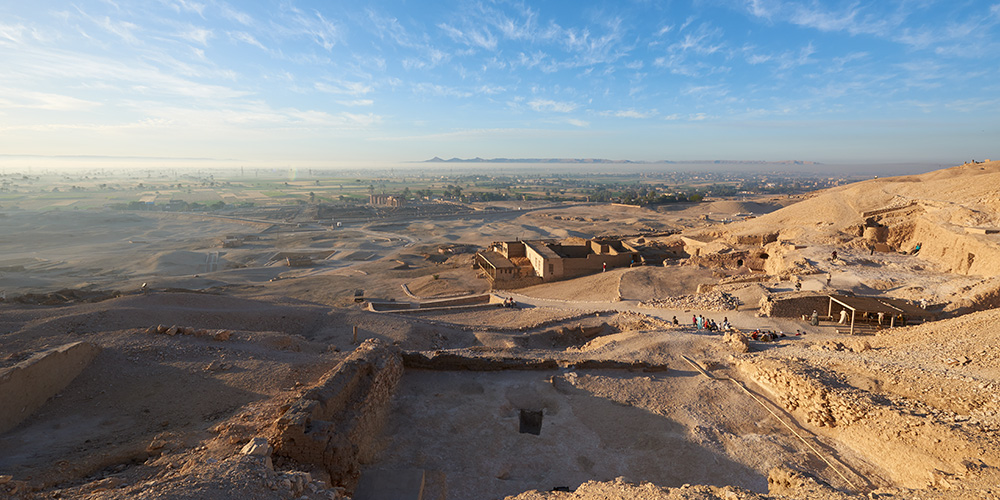 Excavation site with the green Nile valley in the background Excavation site with the green Nile valley in the background