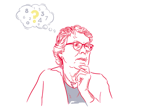 Woman of about 60 years tries to remember a sequence of numbers Woman of about 60 years tries to remember a sequence of numbers