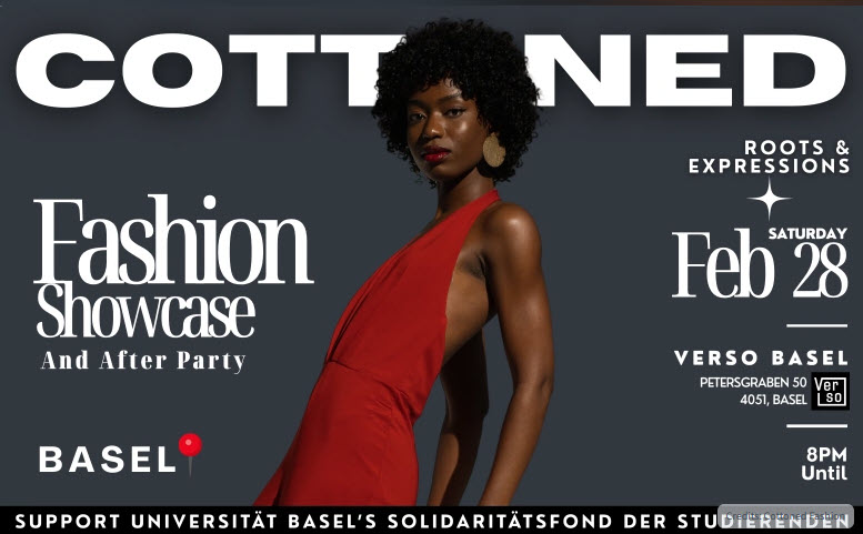 Plakat der Modeschau mit Bild einer Frau in roten Kleidern Plakat der Modeschau mit Bild einer Frau in roten Kleidern