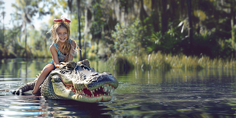 Girl riding an alligator Girl riding an alligator