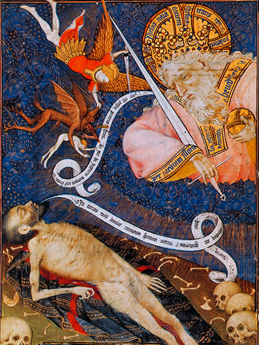 “The dead man before God,” Grandes Heures de Rohan, illumination, Paris ca. 1430. “The dead man before God,” Grandes Heures de Rohan, illumination, Paris ca. 1430.
