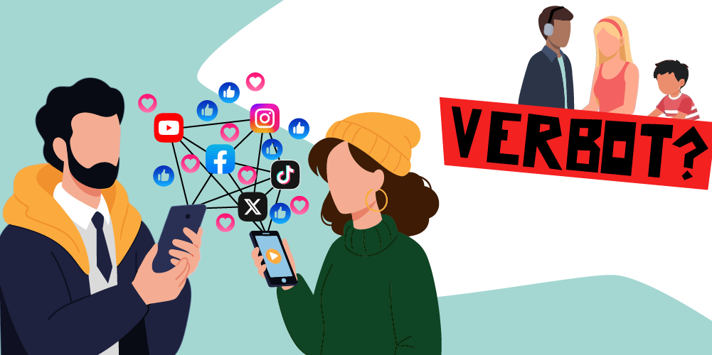 Grafik mit Personen am Handy Grafik mit Personen am Handy