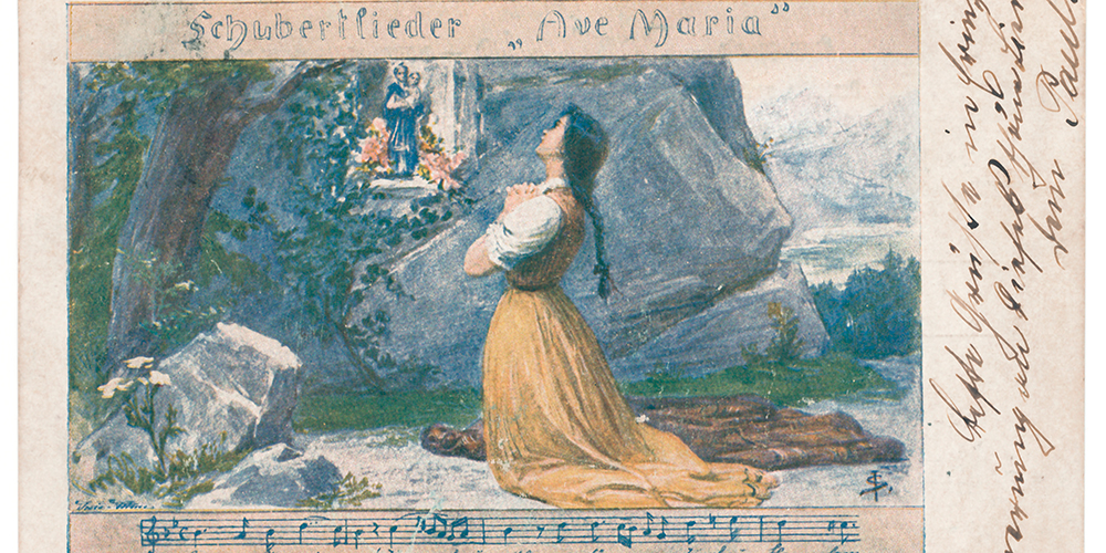Postcard with lines from the song Ave Maria Postcard with lines from the song Ave Maria