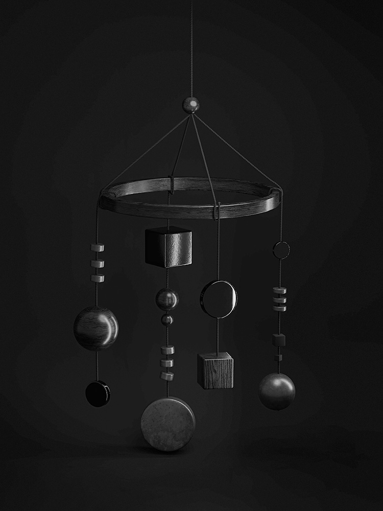black image of a mobile (decoration with small parts) black image of a mobile (decoration with small parts)