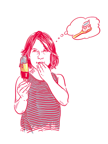 Child eating an ice cream thinks about brushing teeth later Child eating an ice cream thinks about brushing teeth later